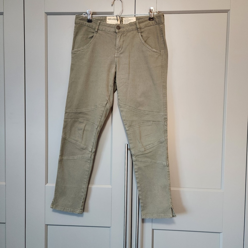 Zadig & Voltaire Women's Green Motto Cropped Pants Size 30 X 26 Vintage Cotton